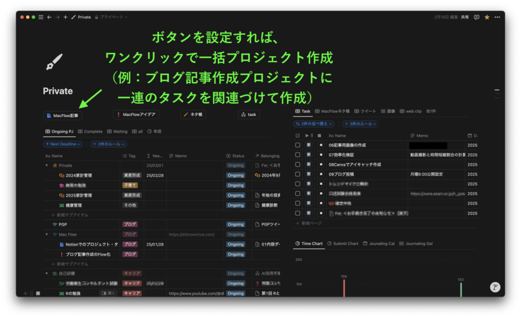 ボタン機能で作業の自動化
